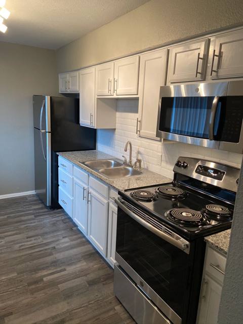 Kitchen with stainless steel appliances